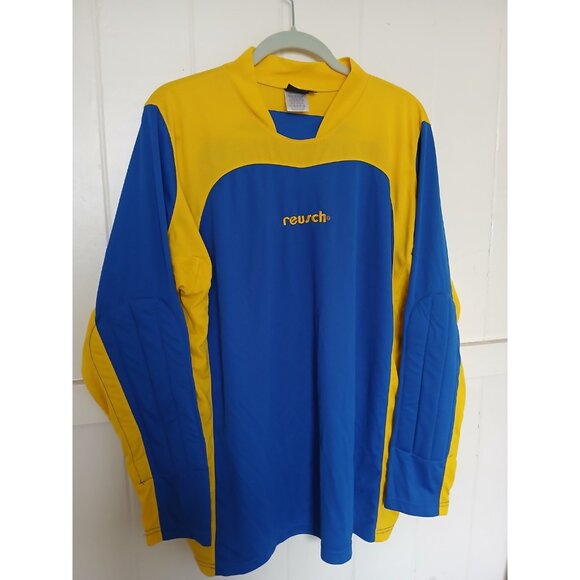Vintage REUSCH Padded Goalkeeper Jersey Shirt Adult L Yellow Blue Long Sleeve - Picture 11 of 11